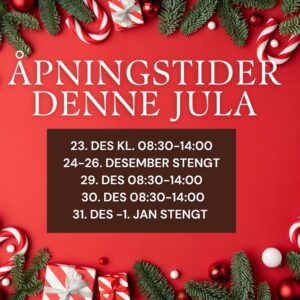 Bilde med oversikt over åpningstidene til Smådyrklinikken jula 2025