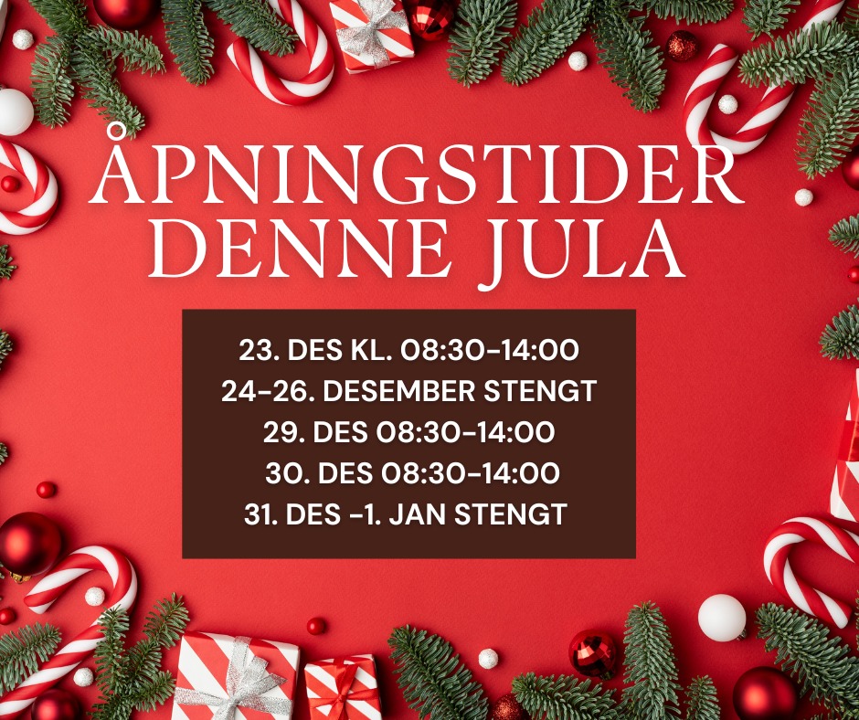 Bilde med oversikt over åpningstidene til Smådyrklinikken jula 2025